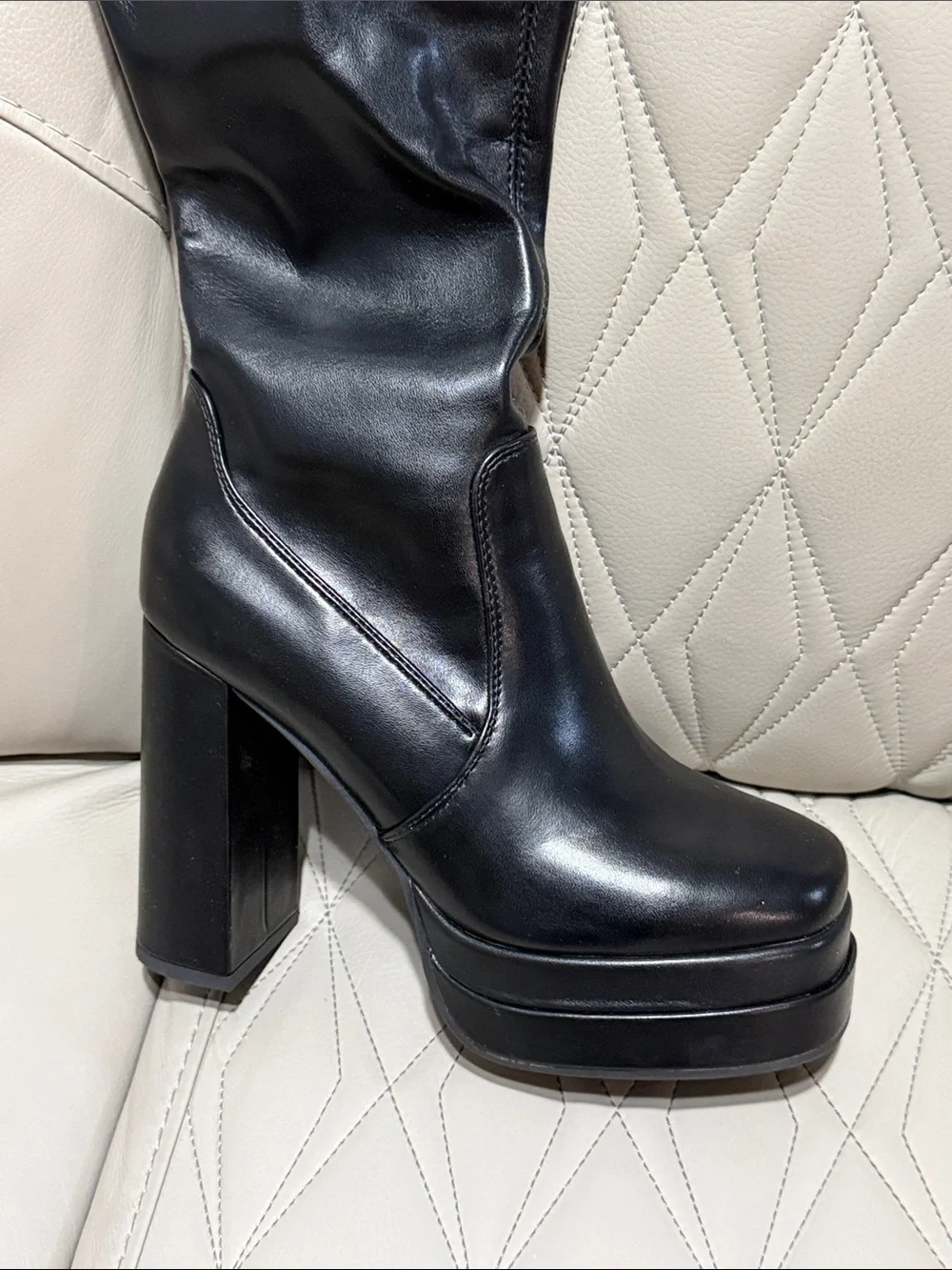 Dream Pairs Black Over-the-Knee Platform Block Heel Boots - Square Toe